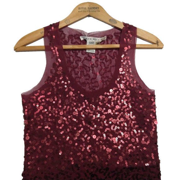 Vintage Y2K Max Studio Sequin Tank Top Size XS Sparkle Fairy Whimsygoth Maroon - Picture 2 of 6